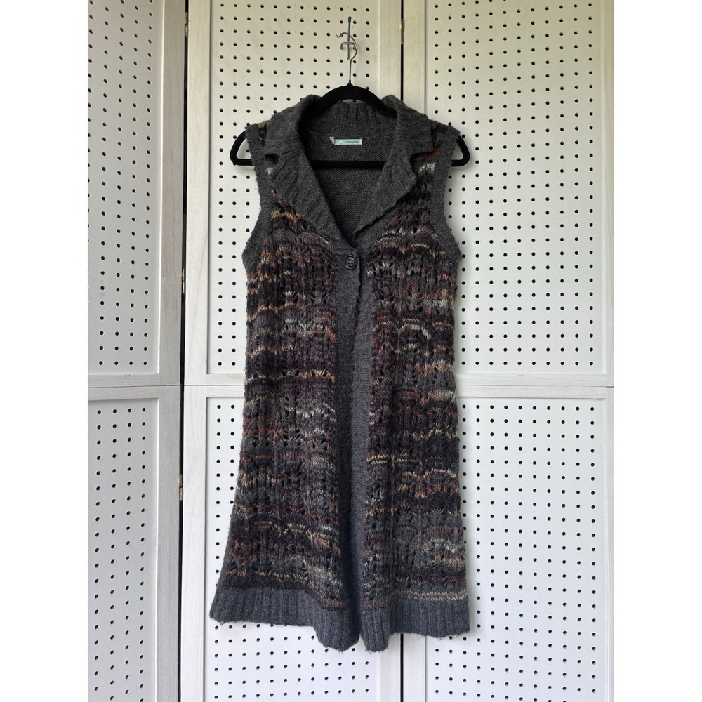 Maurices Women's M Longline One Button Sweater Vest Multi Color Gray Acrylic